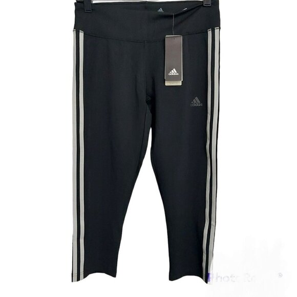 Adidas Cropped Leggings Women's Size Medium Climalite Athletic Performance Black - Picture 1 of 8